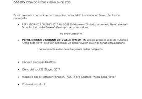 Convocazione Assemblea 7 Giugno 2017